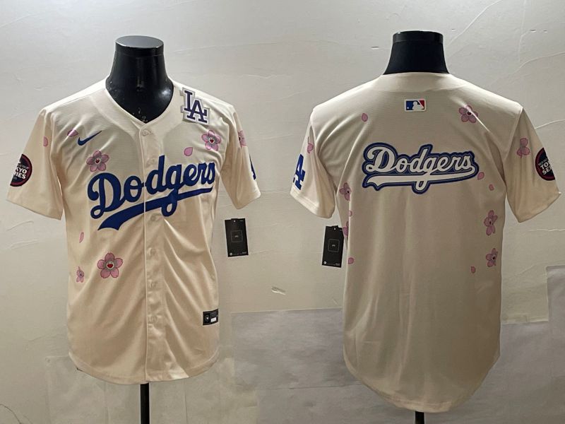 Men Los Angeles Dodgers Blank Cream Sakura Edition 2025 Nike MLB Jersey style 16